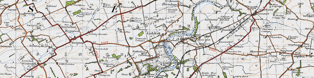 Old map of Ladykirk in 1947