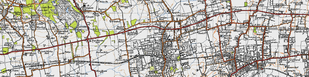 Old map of Dunton Wayletts in 1946