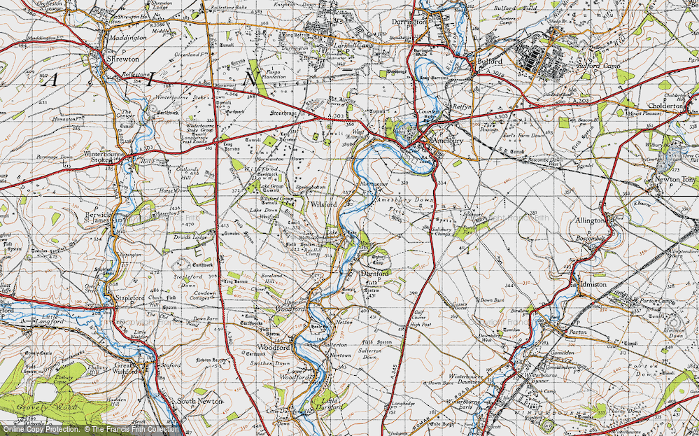 Old Map of Historic Map covering Wilsford Group (Tumuli) in 1940