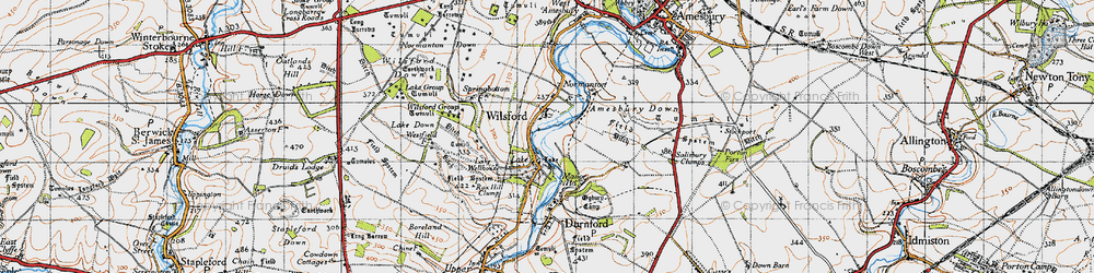 Old map of Amesbury Down in 1940