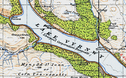 Old map of Afon Cedig in 1947