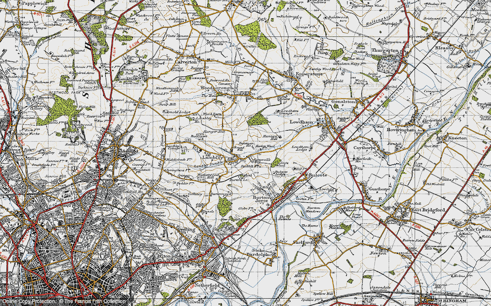 Old Map of Historic Map covering Bulcote Wood in 1946