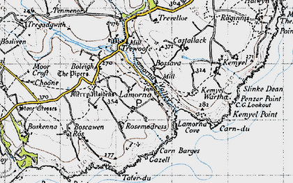 Old map of Lamorna in 1946