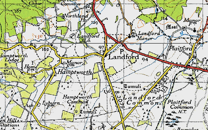 Old map of Landford in 1940