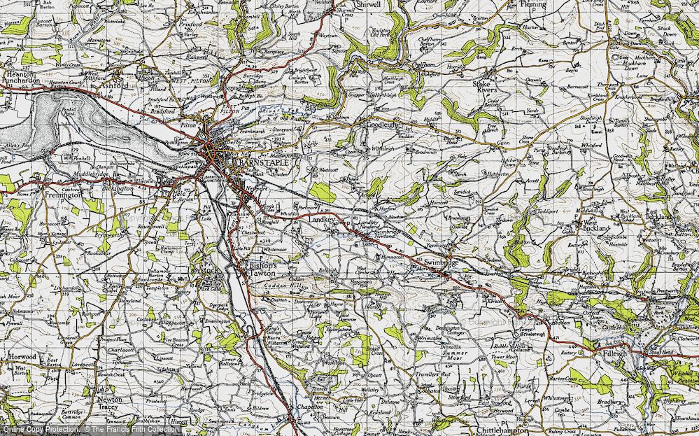 Old Map of Historic Map covering Acland Barton in 1946