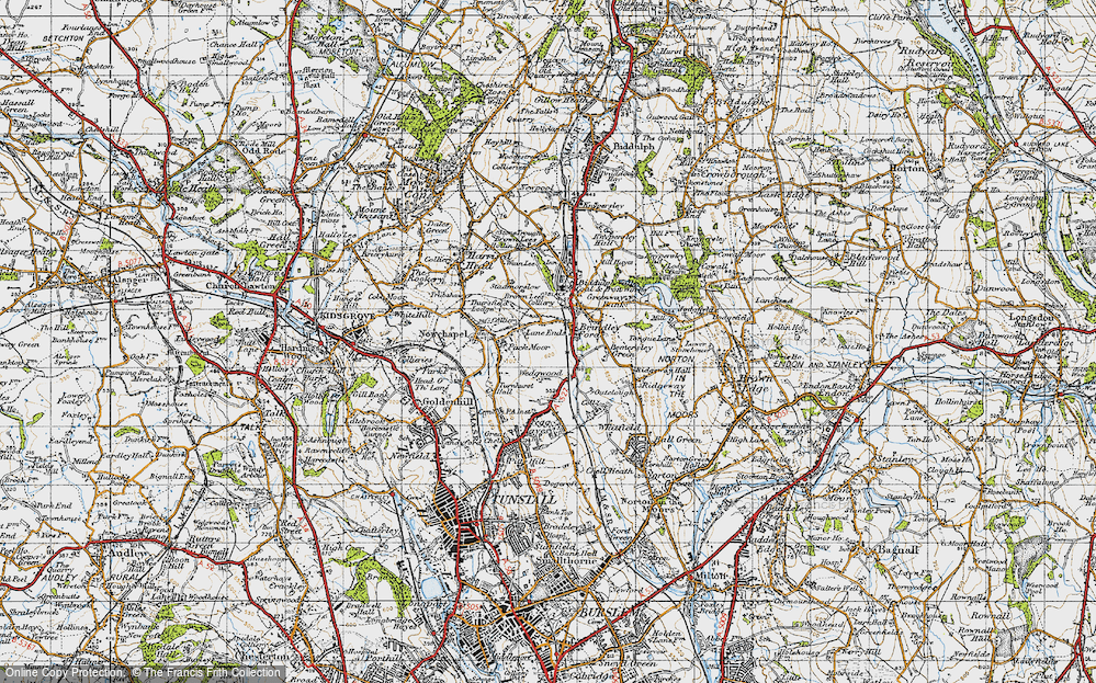 Old Map of Historic Map covering Bemersley Green in 1947