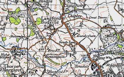 Old map of Langford Budville in 1946