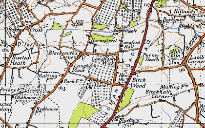 Old map of Langham in 1945