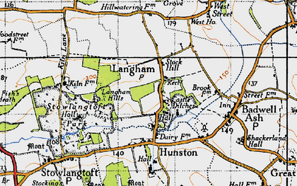 Old map of Langham Hills in 1946