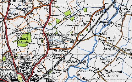 Old map of Langley Burrell in 1947