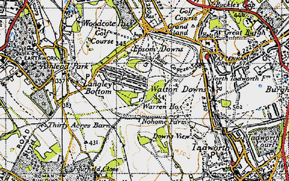 Old map of Epsom Downs in 1945