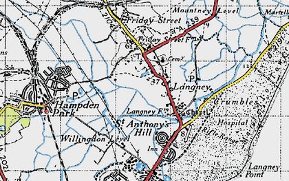 Old map of Langney Point in 1940