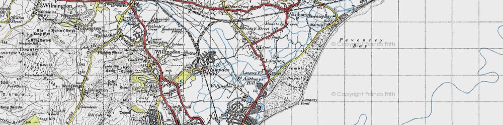Old map of Langney Point in 1940