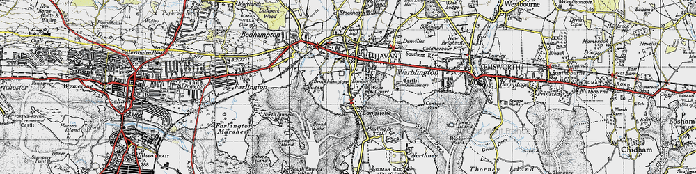 Old map of Langstone Bridge in 1945