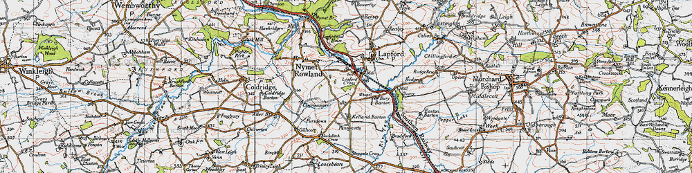 Old map of Lapford Cross in 1946