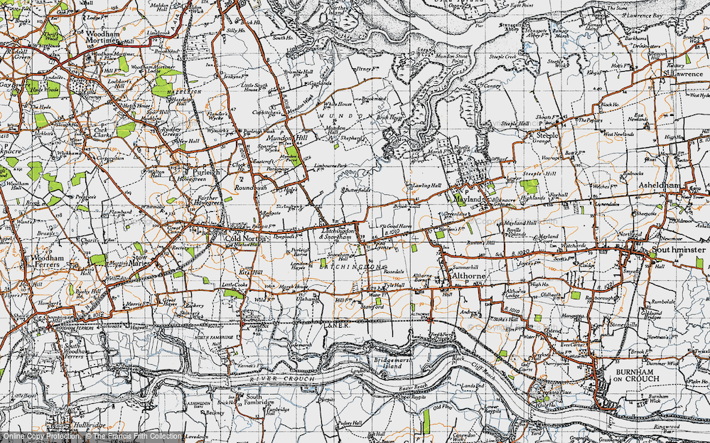 Old Map of Historic Map covering Bridgemarsh Creek in 1945