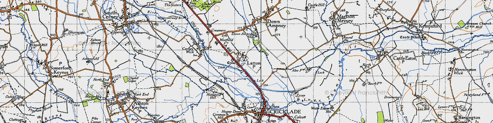 Old map of Latton in 1947