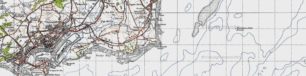Old map of Lavernock Point in 1947