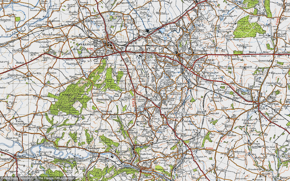 Old Map of Historic Map covering Lawley Common in 1947