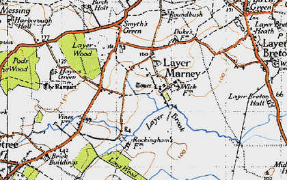 Old map of Layer Marney in 1945