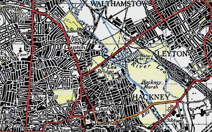 Old map of Lea Bridge in 1946