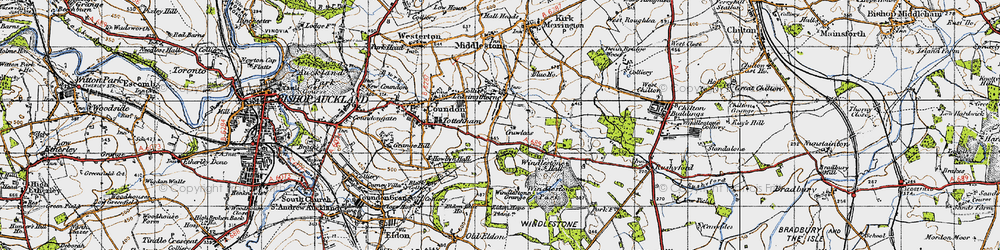 Old map of Leasingthorne in 1947