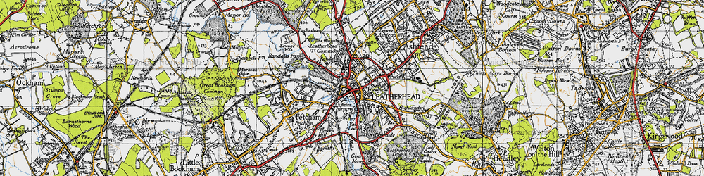 Old map of Leatherhead in 1945