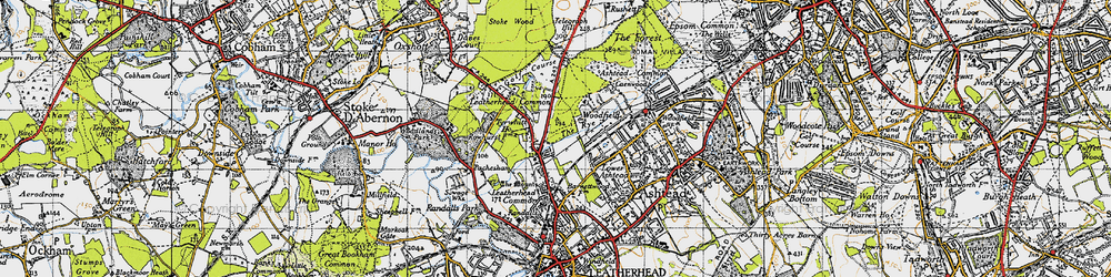 Old map of Leatherhead Common in 1945