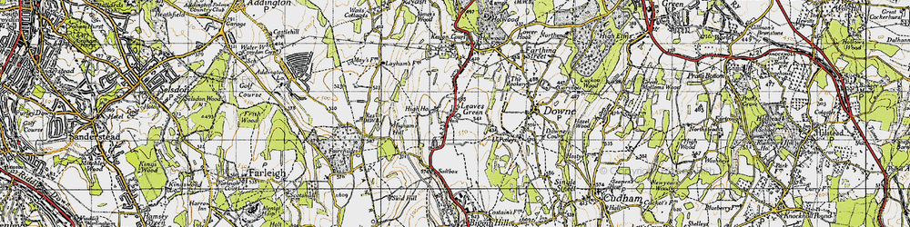 Old map of Leaves Green in 1946