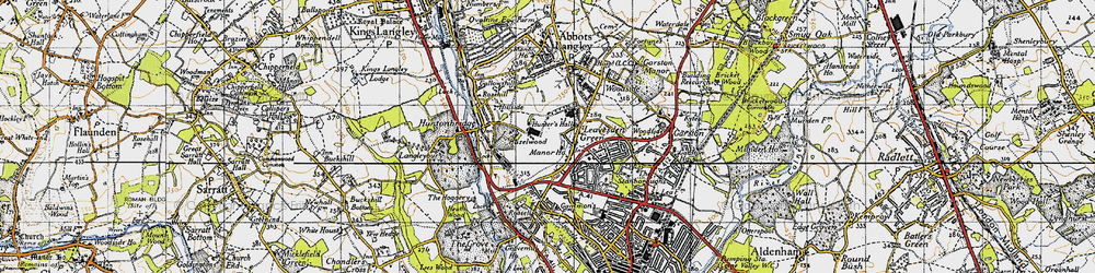 Old map of Leavesden Green in 1946