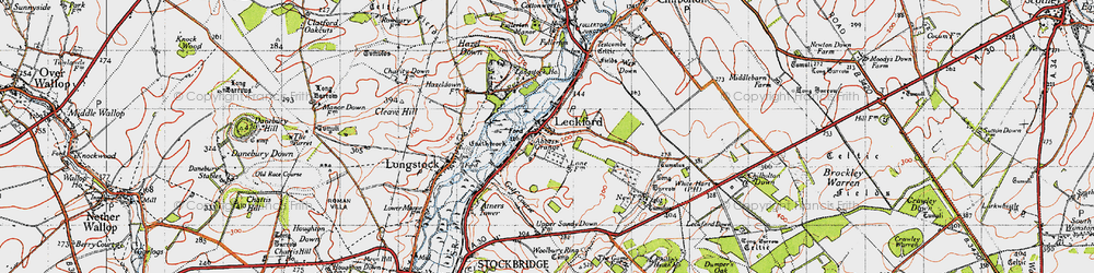 Old map of Leckford Abbas in 1945