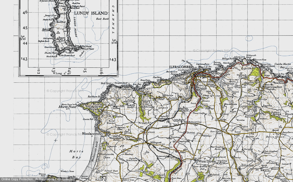Old Map of Historic Map covering Windcutter Hill in 1946