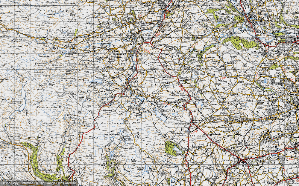 Old Map of Historic Map covering Whinny Hill in 1947