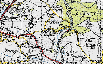 Old map of Plym Bridge in 1946