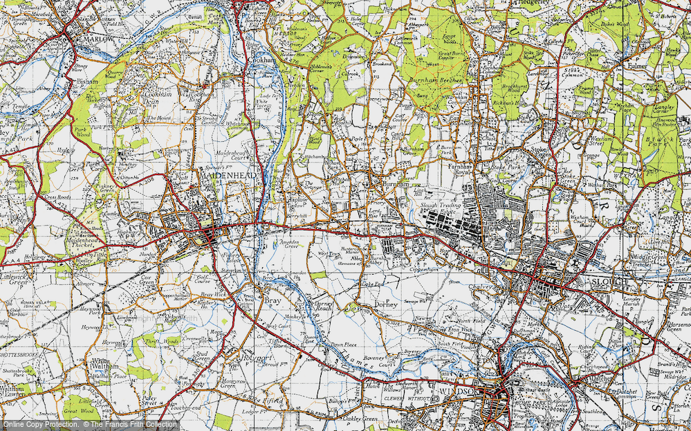 Old Map of Historic Map covering Burnham Sta in 1945