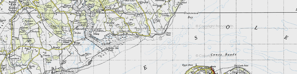 Old map of Lepe in 1945