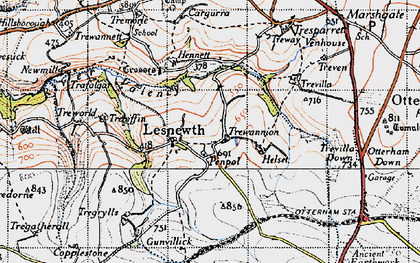 Old map of Lesnewth in 1946