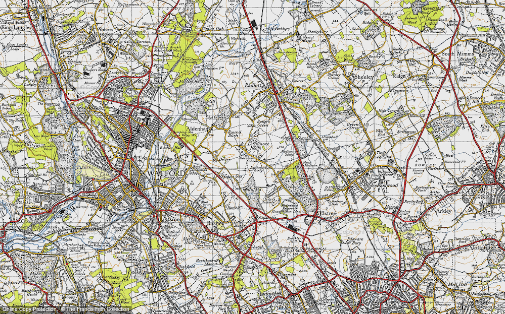 Old Map of Historic Map covering Aldenham School in 1946