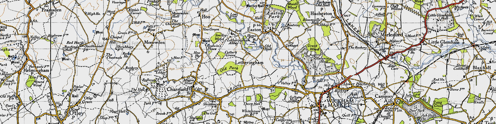 Old map of Letheringham Lodge in 1946