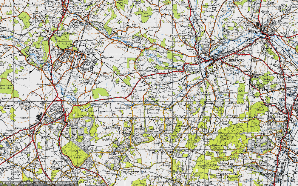 Old Map of Historic Map covering Howe Green in 1946