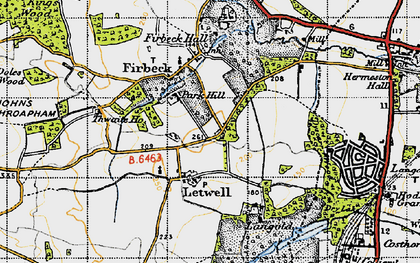 Old map of Letwell in 1947
