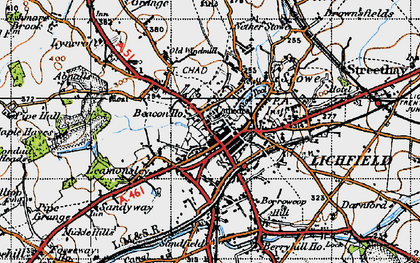 Old map of Lichfield in 1946