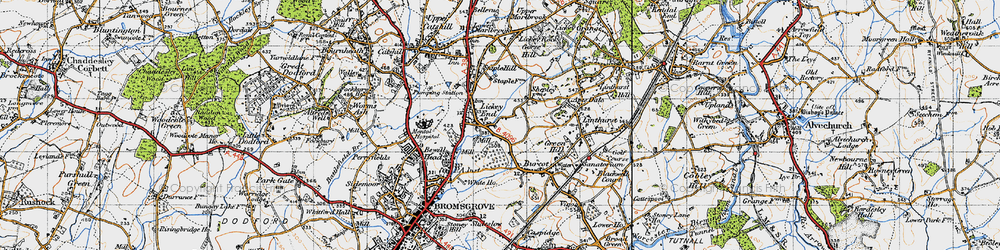 Old map of Lickey End in 1947