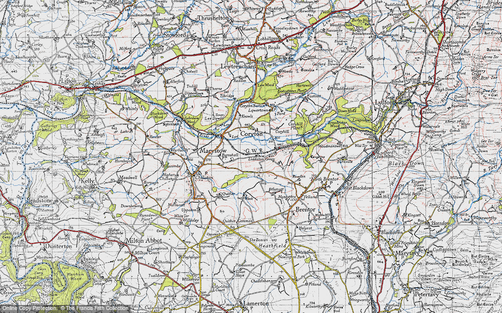 Old Map of Historic Map covering Bowden Hill in 1946