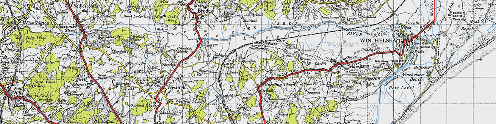 Old map of Brede Level in 1940