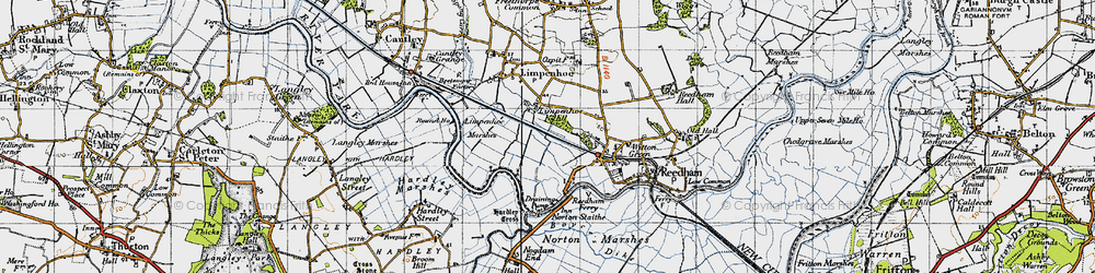 Old map of Limpenhoe Marshes in 1946