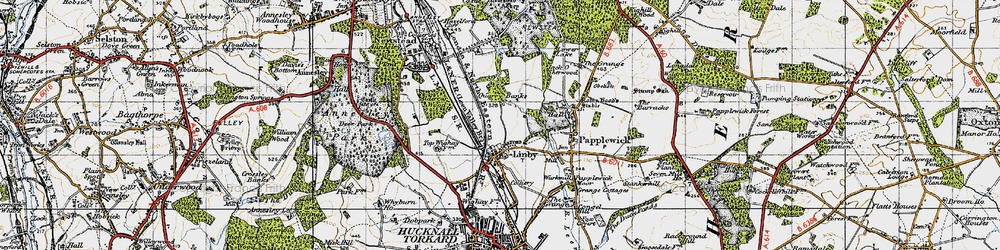 Old map of Aldercar Wood in 1946