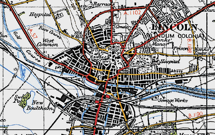 Old map of Lincoln in 1947