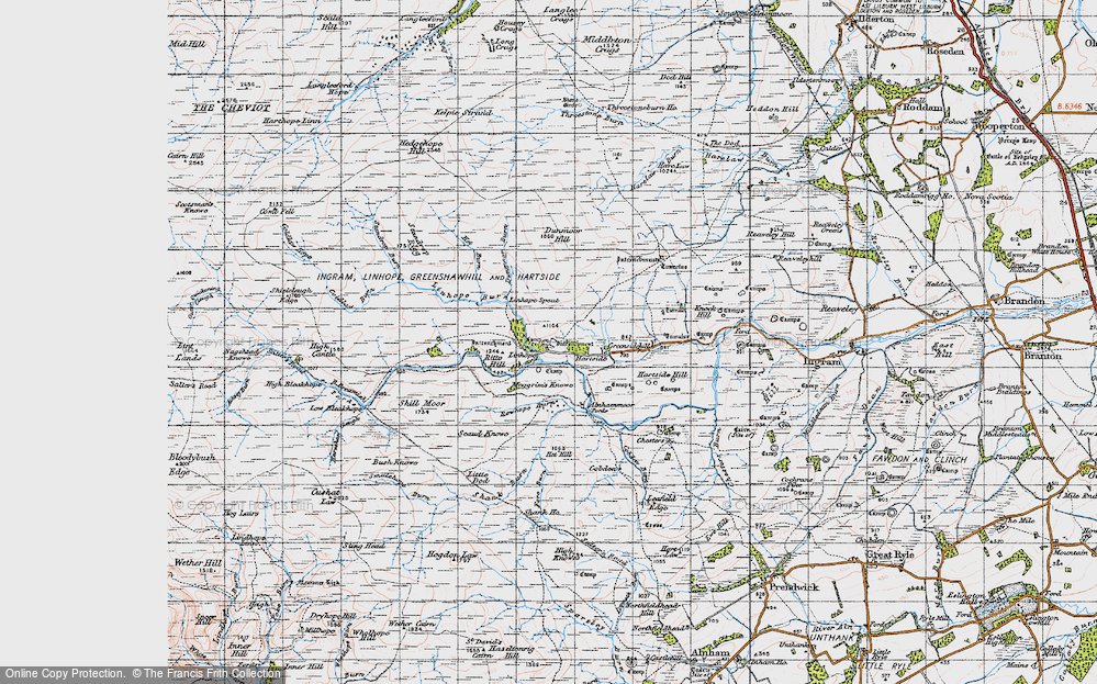 Old Map of Historic Map covering Alnhammoor in 1947