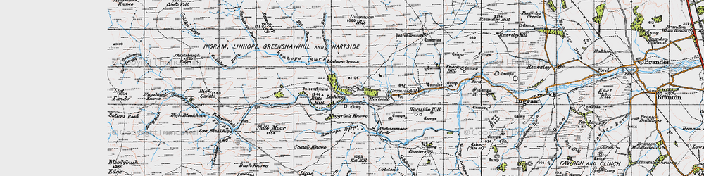 Old map of Linhope Spout in 1947